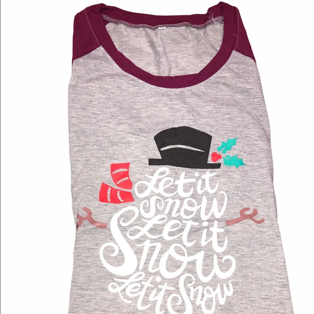 Let It Snow Christmas snowman raglan T-shirt